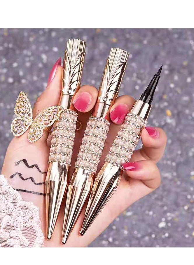 قلم تحديد العيون الفاخر للسيدات تصميم جديد على شكل صولجان الملكة اللؤلؤي، مستحضرات تجميل عصرية للعيون (أسود، قطعة واحدة) - Image 2